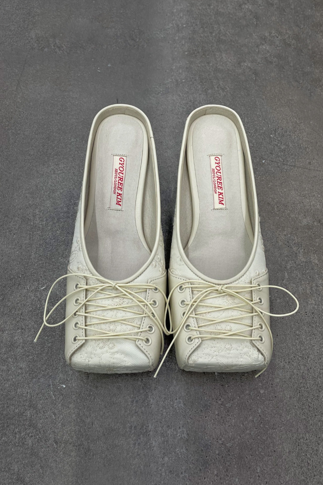 Square Lace Mules in Cream - Main Image