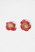 Beaded Flowerstud Earrings in Red