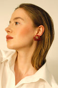 Beaded Flowerstud Earrings in Red